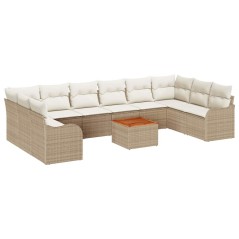vidaXL Set di divani da giardino , 11 pezzi con cuscini beige in rattan sintetico e acacia.