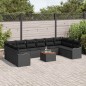 vidaXL Set di divani da giardino 11 pezzi di con cuscini in polirattan nero e tavolo in acacia