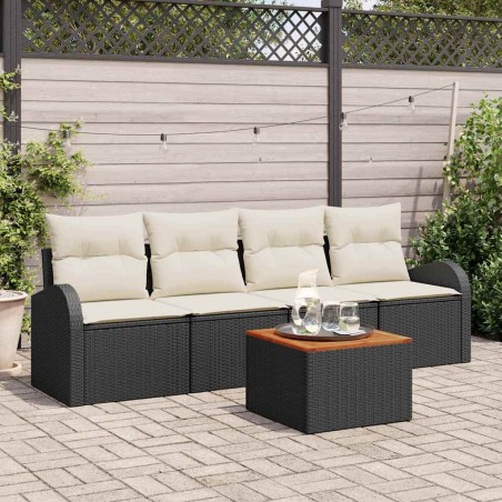 vidaXL Set da Giardino da 5 Pezzi con Cuscini in Rattan Nero e Acacia