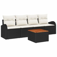 vidaXL Set da Giardino da 5 Pezzi con Cuscini in Rattan Nero e Acacia