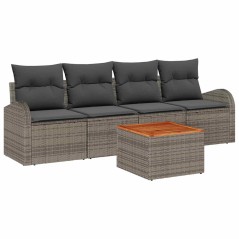 vidaXL Set di divani da giardino con 5 pezzi e cuscini grigi in polirattan e acacia