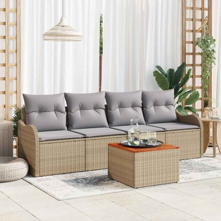 vidaXL Set di divani da giardino , 5 pezzi, con cuscini beige in rattan sintetico e legno d'acacia.