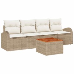 vidaXL Set di divani da giardino 5 pezzi con cuscini beige in rattan sintetico e acacia