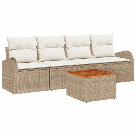 vidaXL Set di divani da giardino 5 pezzi con cuscini beige in rattan sintetico e acacia