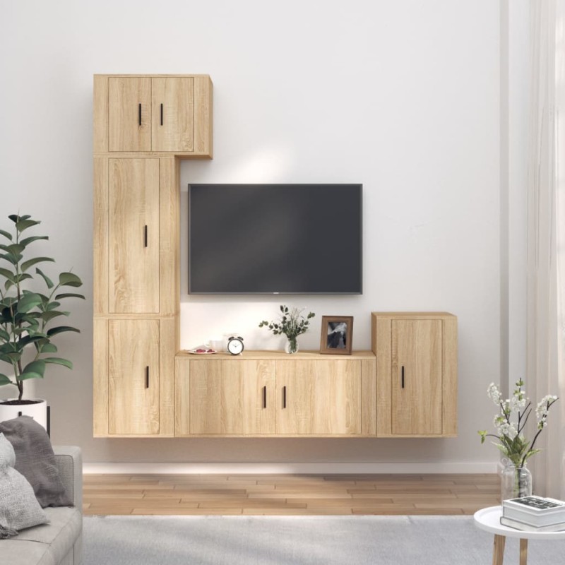Set di Mobili Porta TV 5 pz Rovere Sonoma in Legno Multistrato Set di Mobili Porta TV 5 pz Rovere Sonoma in Legno Multistrato