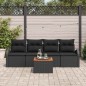 vidaXL Set di divano da giardino 5 pezzi con cuscini in polyrattan nero e acacia