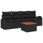vidaXL Set di divano da giardino 5 pezzi con cuscini in polyrattan nero e acacia