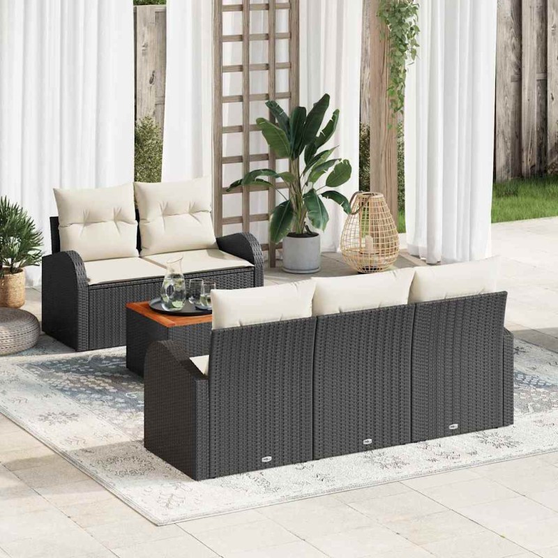 vidaXL Set di divani da giardino 6 pezzi con cuscini neri in rattan sintetico e legno di acacia.