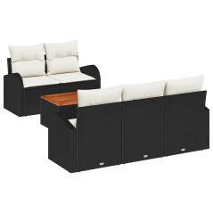 vidaXL Set di divani da giardino 6 pezzi con cuscini neri in rattan sintetico e legno di acacia.