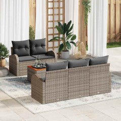 vidaXL Set di Sofà da Giardino 6 Pezzi con Cuscini Grigi in Rattan Sintetico e Legno di Acacia