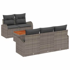 vidaXL Set di Sofà da Giardino 6 Pezzi con Cuscini Grigi in Rattan Sintetico e Legno di Acacia