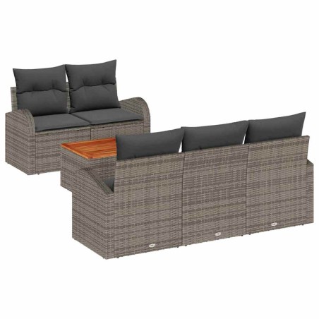 vidaXL Set di Sofà da Giardino 6 Pezzi con Cuscini Grigi in Rattan Sintetico e Legno di Acacia