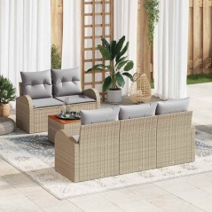 vidaXL Set divano da giardino 6 pezzi con cuscini beige in rattan sintetico e legno di acacia