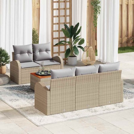 vidaXL Set divano da giardino 6 pezzi con cuscini beige in rattan sintetico e legno di acacia