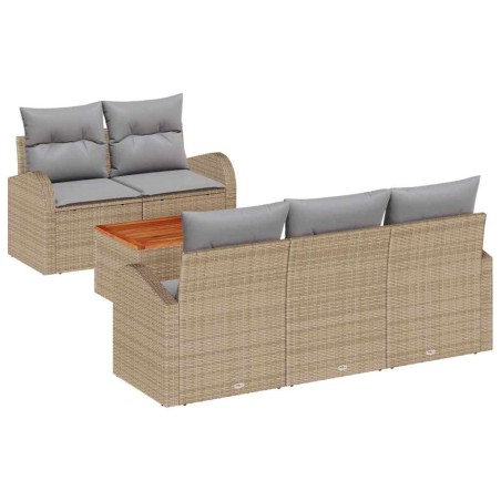 vidaXL Set divano da giardino 6 pezzi con cuscini beige in rattan sintetico e legno di acacia