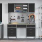 Set di 7 Pezzi di Armadietto da Lavoro e Pannello Forato Nero in MDF e Metallo
