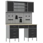 Set di 7 Pezzi di Armadietto da Lavoro e Pannello Forato Nero in MDF e Metallo