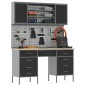 Set di 7 Pezzi di Armadietto da Lavoro e Pannello Forato Nero in MDF e Metallo