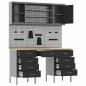 Set di 7 Pezzi di Armadietto da Lavoro e Pannello Forato Nero in MDF e Metallo
