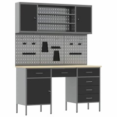 Set di armadi e pannelli a gancetto da 7 pezzi vidaXL neri in MDF e metallo