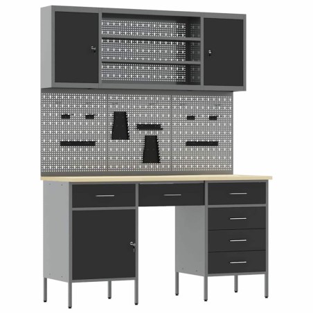 Set di armadi e pannelli a gancetto da 7 pezzi vidaXL neri in MDF e metallo