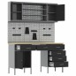 Set di armadi e pannelli a gancetto da 7 pezzi vidaXL neri in MDF e metallo Set di armadi e pannelli a gancetto da 7 pezzi vidaXL neri in MDF e metallo