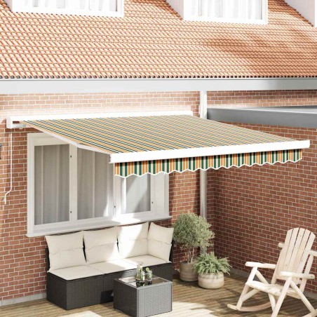 vidaXL Tenda a braccio manuale retrattile verde e giallo 350 x 250 cm
