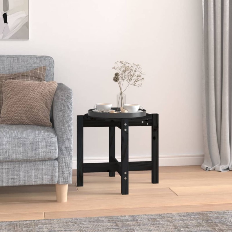 Tavolino da Salotto Nero Ø 52,5x45 cm in Legno Massello di Pino Tavolino da Salotto Nero Ø 52,5x45 cm in Legno Massello di Pino