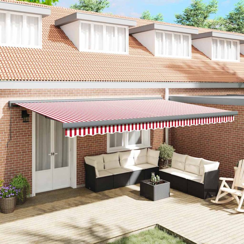 vidaXL Tenda manuale retrattile a strisce rosse e bianche 500x300 cm