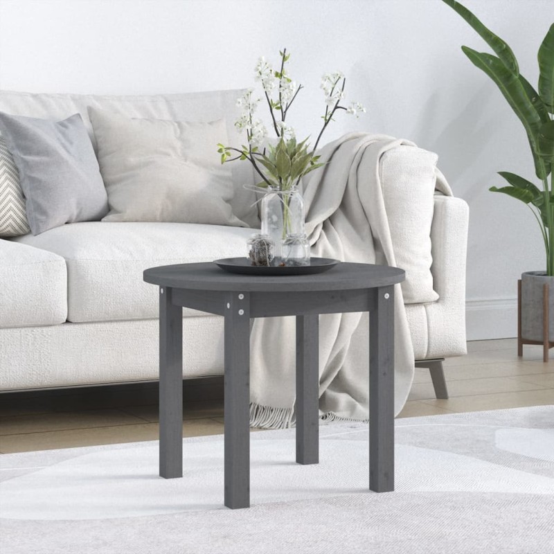 Tavolino da Salotto Grigio Ø 55x45 cm in Legno Massello di Pino Tavolino da Salotto Grigio Ø 55x45 cm in Legno Massello di Pino