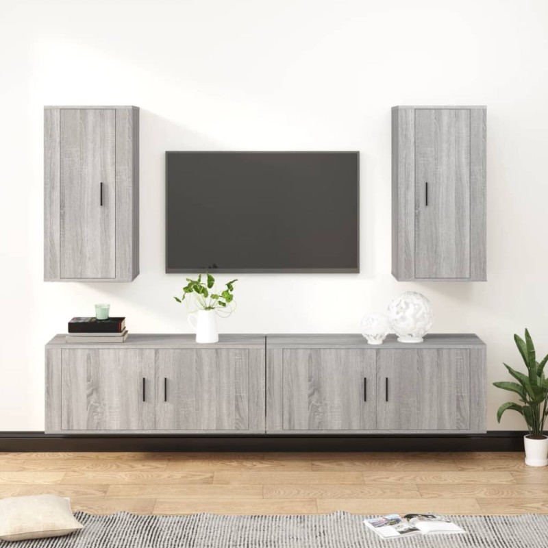 Set di Mobili Porta TV 4 pz Grigio Sonoma in Legno Multistrato Set di Mobili Porta TV 4 pz Grigio Sonoma in Legno Multistrato