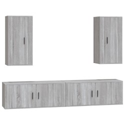 Set di Mobili Porta TV 4 pz Grigio Sonoma in Legno Multistrato