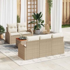 vidaXL Set da Giardino di 6 Pezzi con cuscini beige in rattan sintetico e legno di acacia.