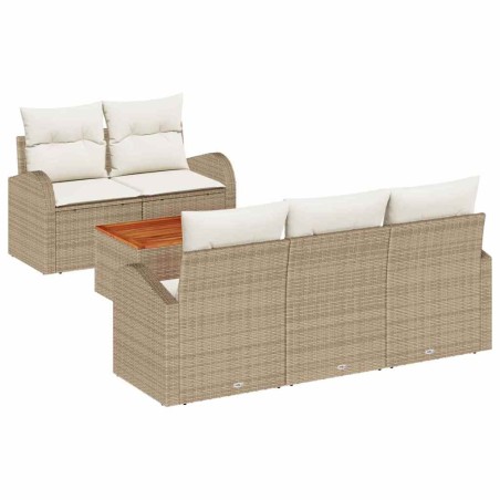 vidaXL Set da Giardino di 6 Pezzi con cuscini beige in rattan sintetico e legno di acacia.
