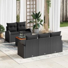 vidaXL Set da giardino 6 pezzi con cuscini in polyrattan nero e legno di acacia