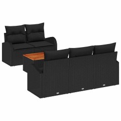 vidaXL Set da giardino 6 pezzi con cuscini in polyrattan nero e legno di acacia