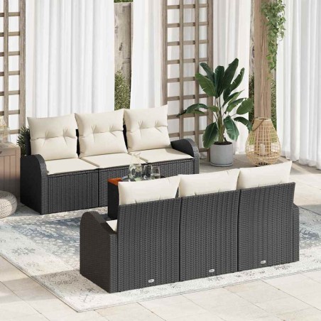 vidaXL Set di divani da giardino 7 pezzi con cuscini in polirattan nero e legno di acacia