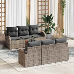 vidaXL Set di divani da giardino 7 pezzi grigio in polyrattan con cuscini in acacia.