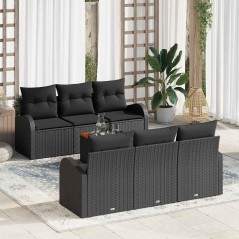 vidaXL Set di Divani da Giardino da 7 Pezzi con Cuscini in Rattan Sintetico Nero.