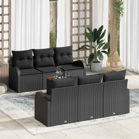 vidaXL Set di Divani da Giardino da 7 Pezzi con Cuscini in Rattan Sintetico Nero.