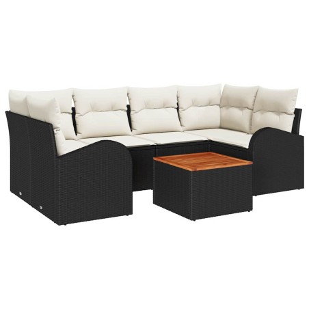 vidaXL Set Divano Giardino 7 Pezzi con Cuscini Nero Polyrattan Acacia