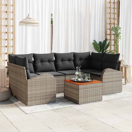vidaXL Set di Divani da Giardino 7 Pezzi con Cuscini Grigi in Rattan e Poliestere