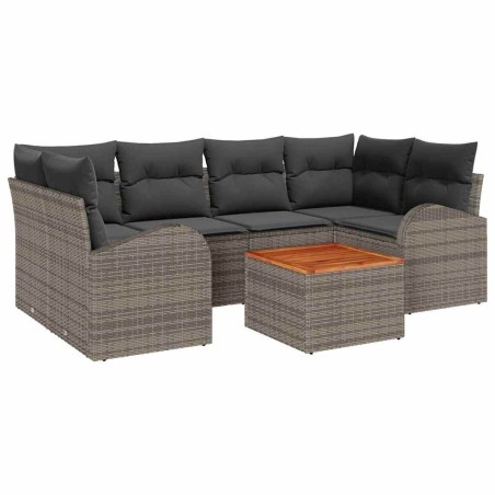 vidaXL Set di Divani da Giardino 7 Pezzi con Cuscini Grigi in Rattan e Poliestere