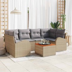 vidaXL Set Divano Giardino 7 Pezzi con Cuscini Beige Polyrattan Acacia