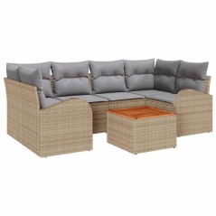vidaXL Set Divano Giardino 7 Pezzi con Cuscini Beige Polyrattan Acacia