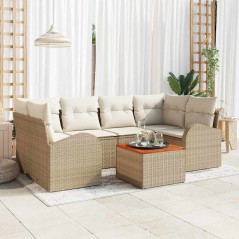 vidaXL Set Divano da Giardino a 7 Pezzi con Cuscini Beige Rattan Acacia