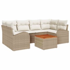 vidaXL Set Divano da Giardino a 7 Pezzi con Cuscini Beige Rattan Acacia