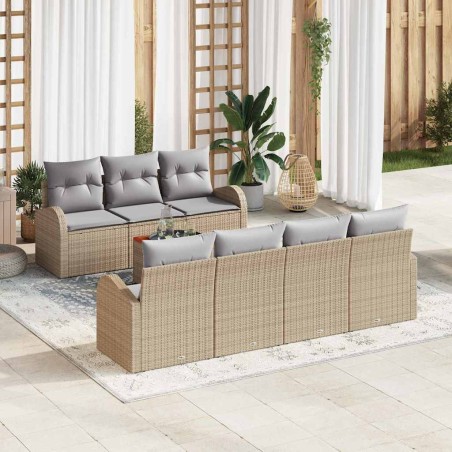 vidaXL Set di Sofà da Giardino 8 Pezzi con Cuscini Beige in Rattan Sintetico e Acacia.