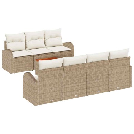 vidaXL Set da giardino in rattan sintetico beige con cuscini, 8 pezzi, in acacia.