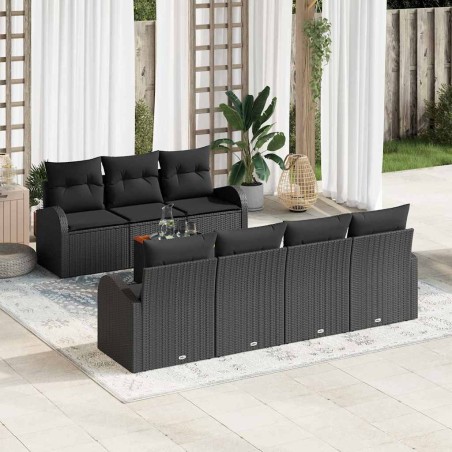 vidaXL Set di divani da giardino 8 pezzi con cuscini neri in polyrattan e legno di acacia.